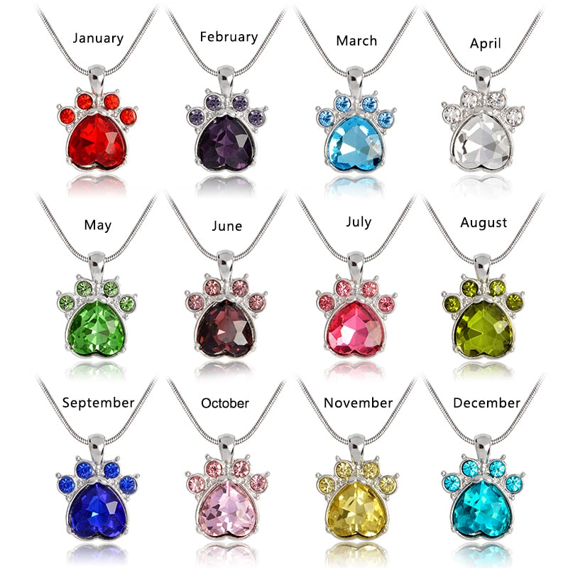 Doggie Birthstone Paw Charm Necklace